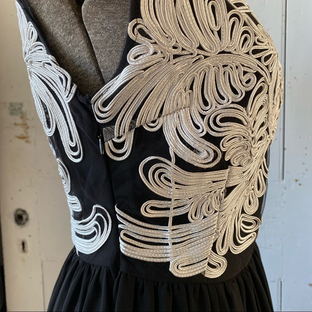 L&X Black Shear Chiffon White Soutache MIDI Dress - Picture 5 of 14
